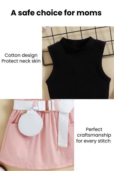 ribbed top and wallet belted skirt set