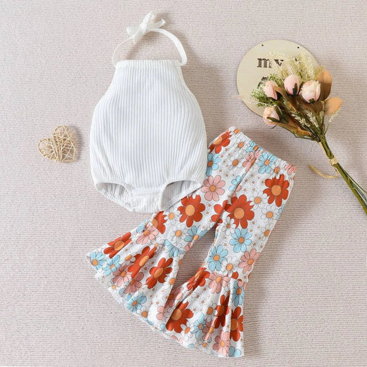 alt=''Halter top and Flared Pant Set - White''\>