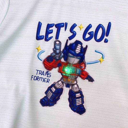 alt="White t-shirt with a glowing robot graphic from Numtum.">