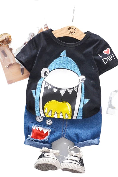Shark Attack Denim Baby Outfit Set
