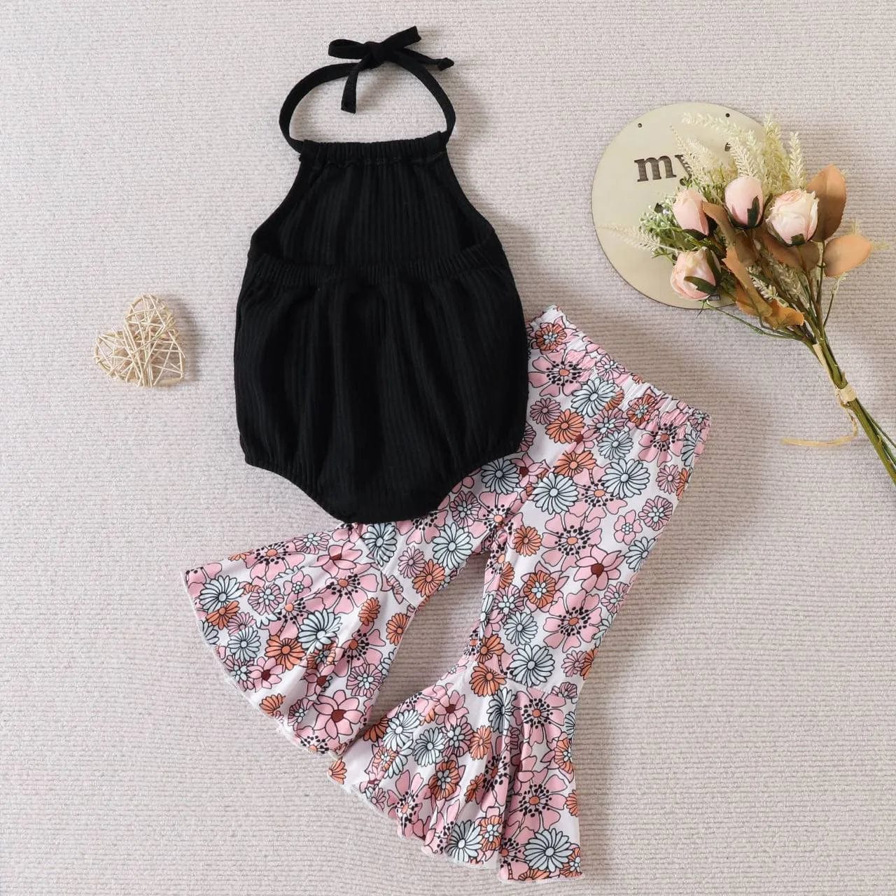 halter top and flared pant set Black Image 1