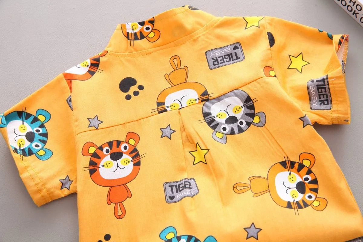 yellow tiger print shirt & shorts
