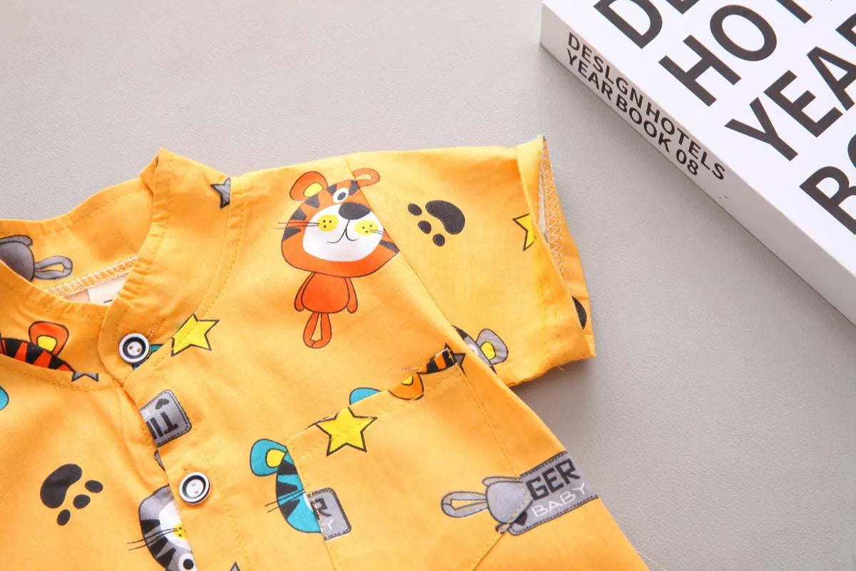 yellow tiger print shirt & shorts