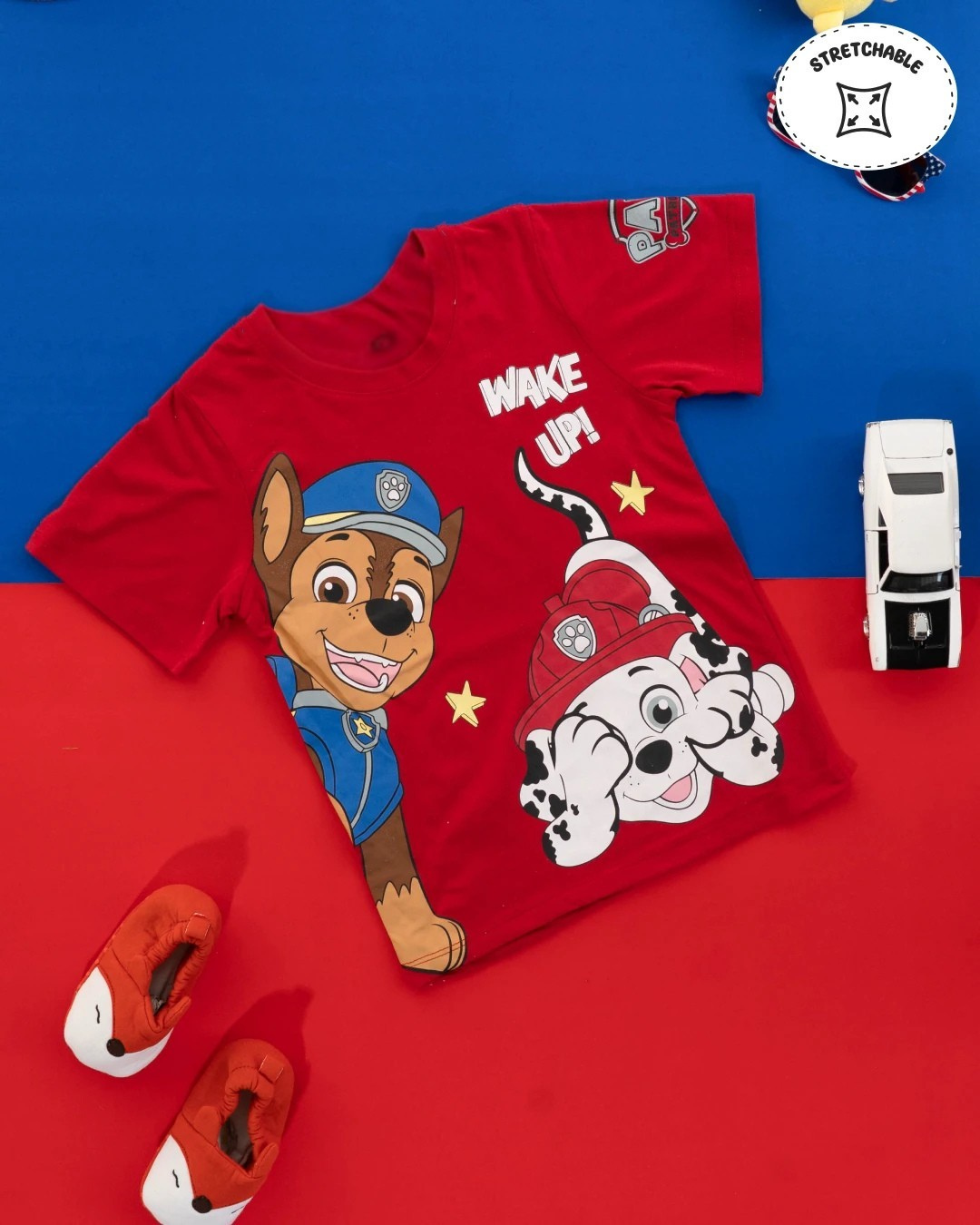 Kids dress for boys: Playful red t-shirt and blue shorts with cartoon prints. Boys dress, kids clothes boys, boys dress style, boys new dress