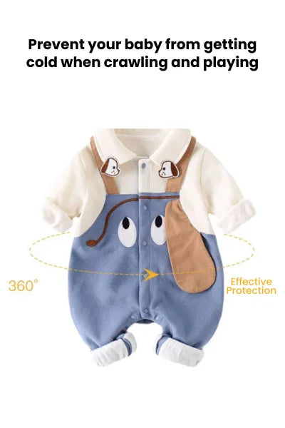 This adorable baby romper, ideal as new born cloths, has a fun puppy theme with embroidered details and easy snaps for quick changes, making it a great baby romper for active little ones. Not a romper dress style.
