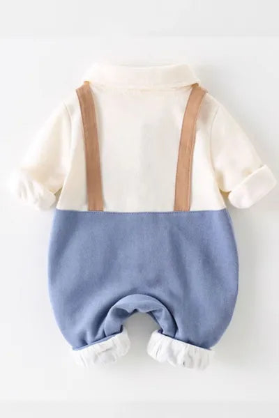 A soft and breathable baby romper, a wonderful addition to new born cloths, features a charming puppy design with floppy ears and overall-style accents. This baby romper has convenient snap buttons for easy diaper changes. Not a romper dress.
