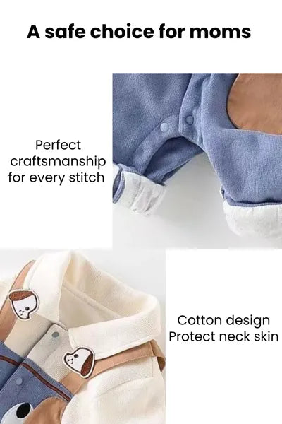 Detailed view of a baby romper showcasing its practical buckle design and appealing shape, a comfortable option for a baby and a type of new born cloths.
