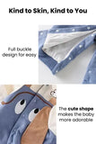 Close-up of a baby romper featuring a "full buckle design for easy" use, highlighting the "cute shape" that makes the baby more adorable, suitable as new born cloths.
