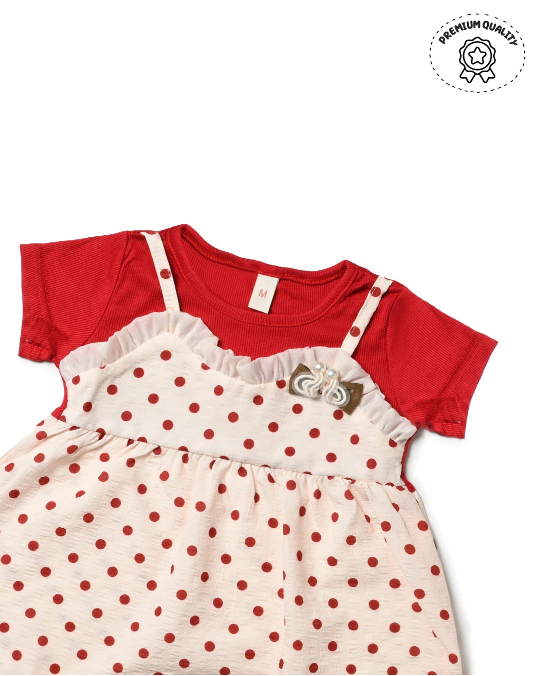 A stylish red and white polka dot dress, reflecting the latest fashion for girls.
