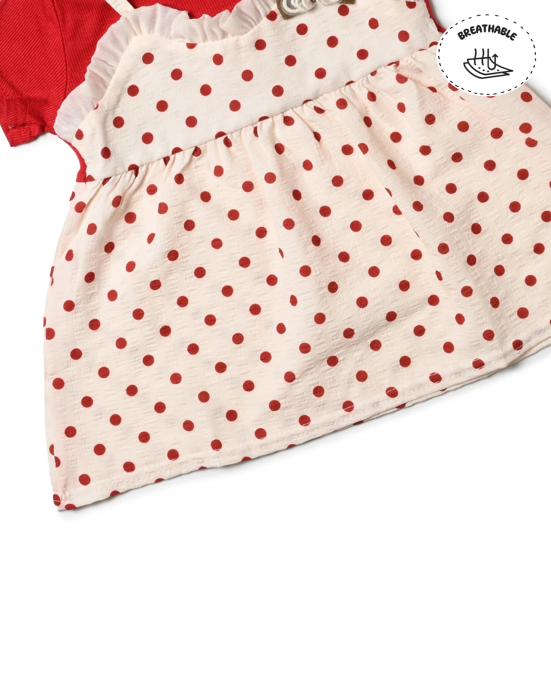 This dress is a popular choice in girls fashion: a red and white polka dot design
