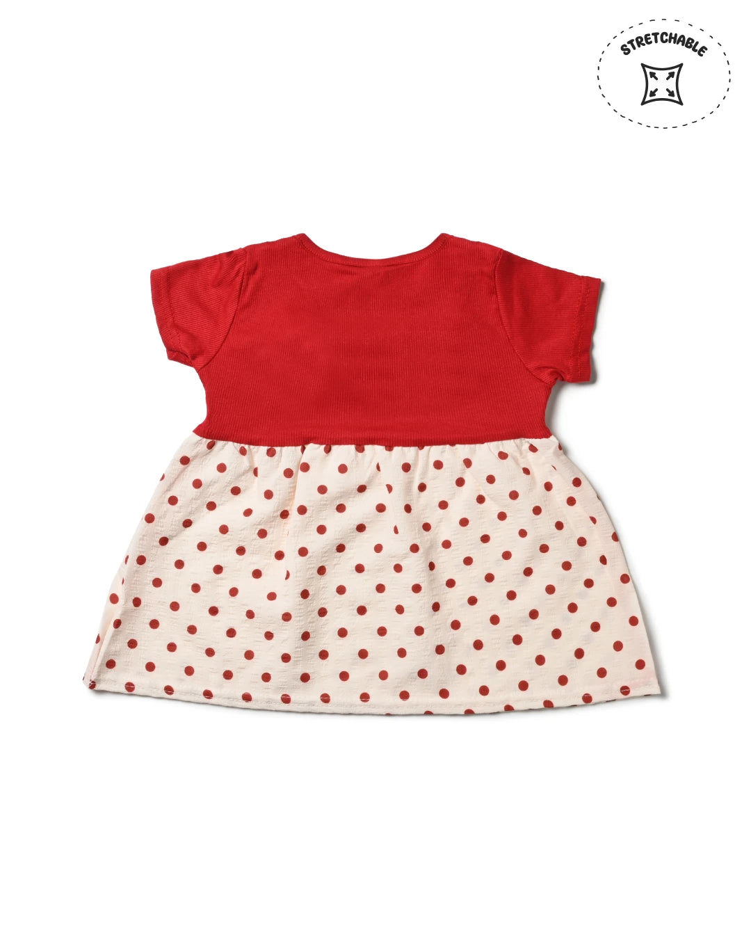 A sweet and fashionable red and white dress, ideal for girls shopping.