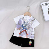 alt="Boys' adventure t-shirt and shorts set, made from soft fabric.">