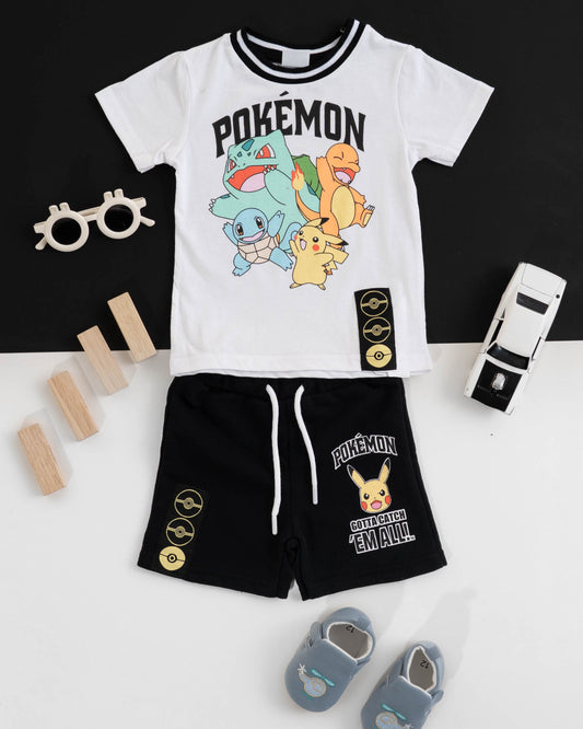 Boys new dress: charming ensemble of a character-printed shirt and black shorts. Kids clothes boys, boys dress style