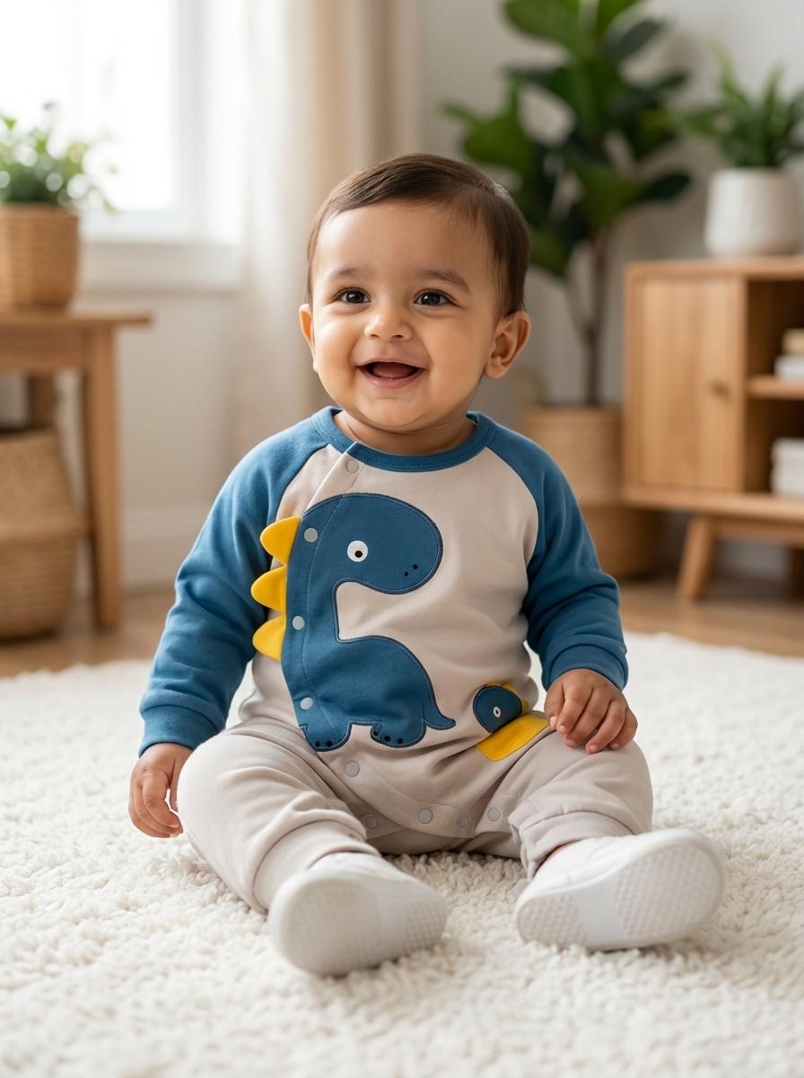 Blue Spike Dinosaur Baby Romper