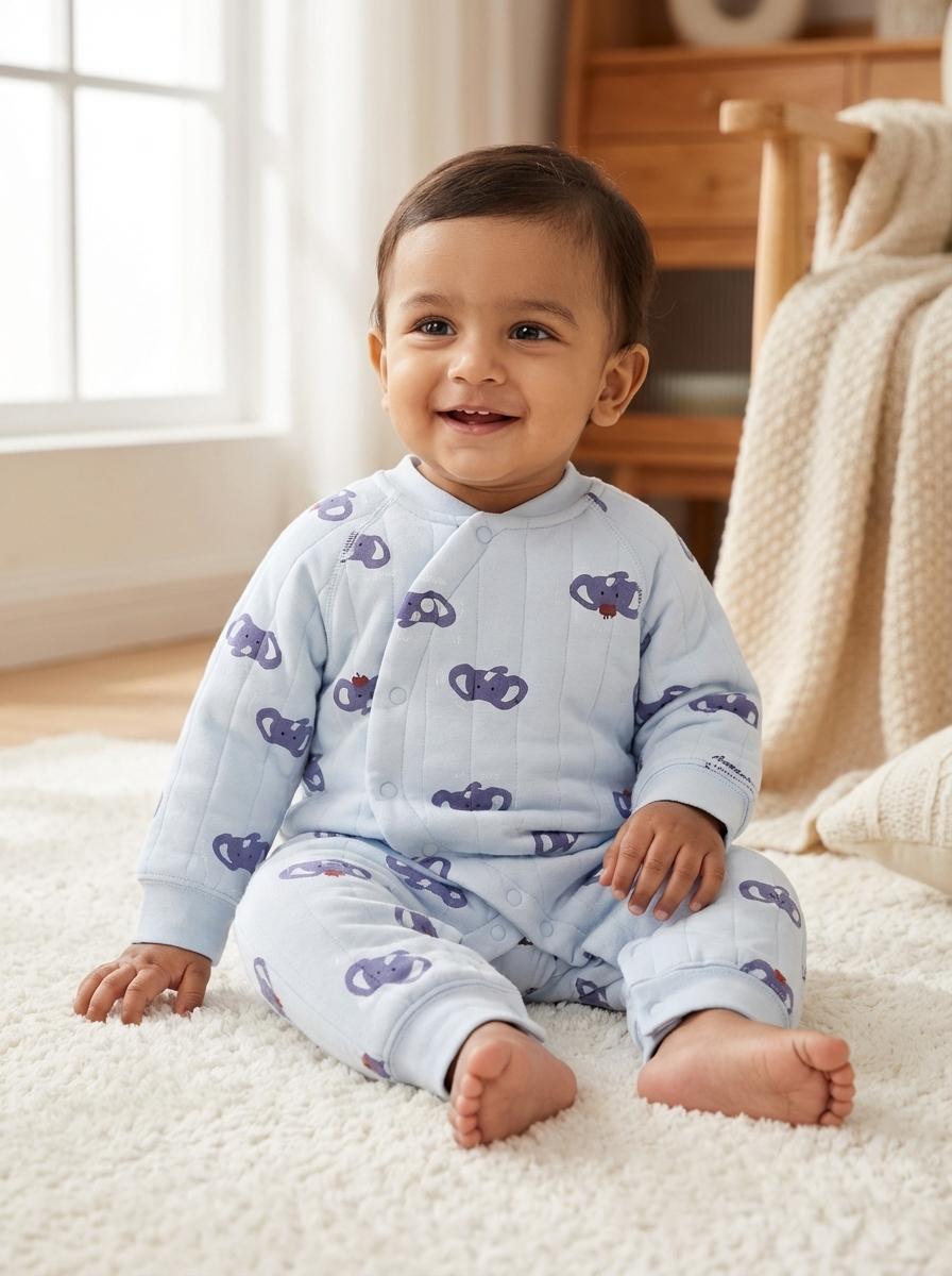 "Cozy striped baby romper with cute critter designs, ideal for nighttime sleepwear and all-day comfort"