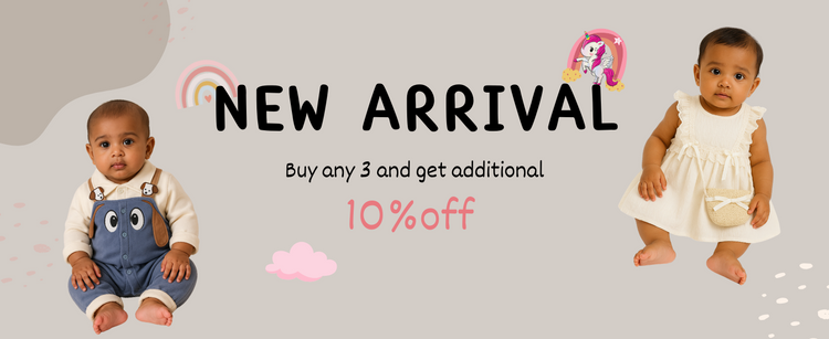 Kids clothing new arrivals promotion: Get a 10% discount on a purchase of 3 items.
