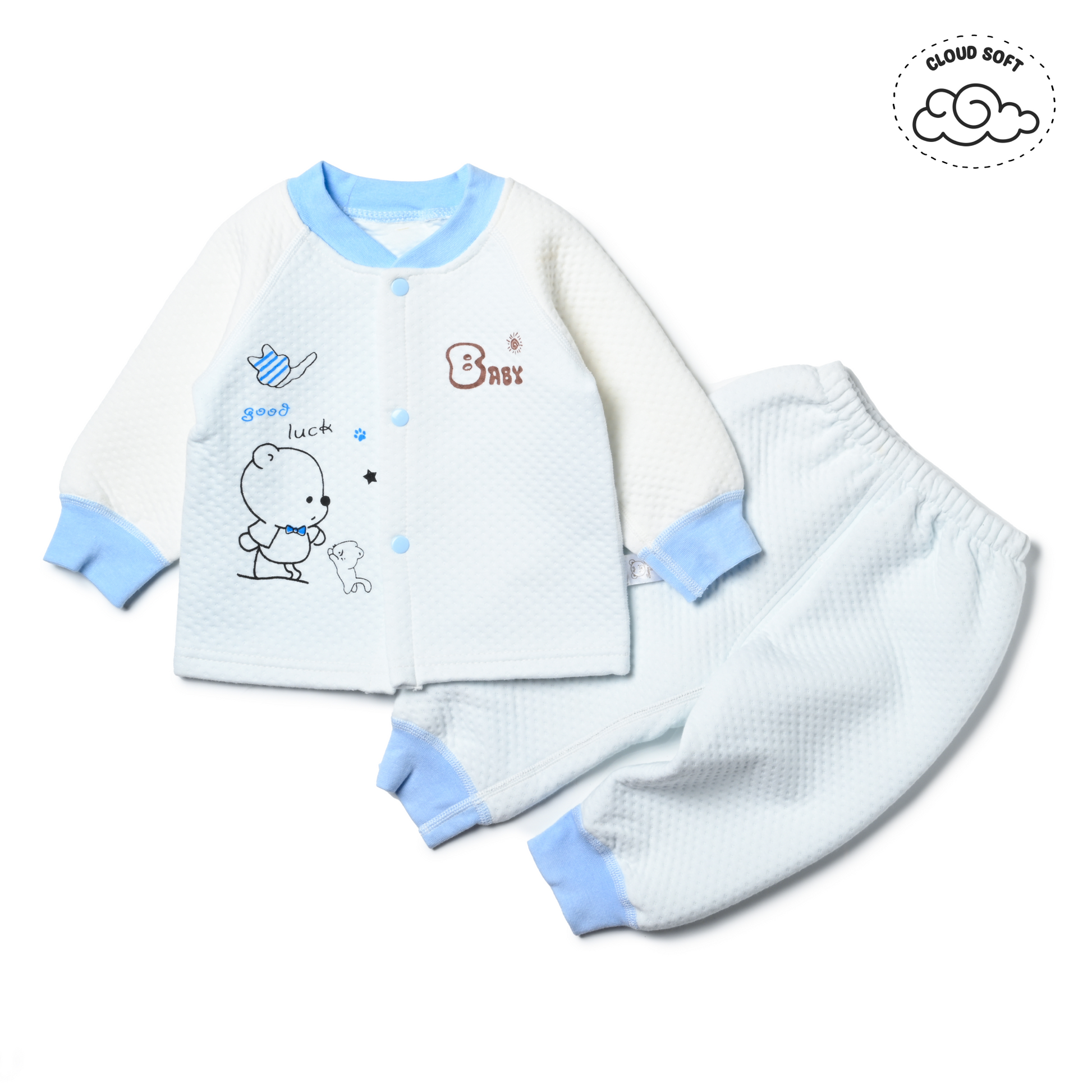 A comfortable pants set for boys pyjamas featuring a teddy design.