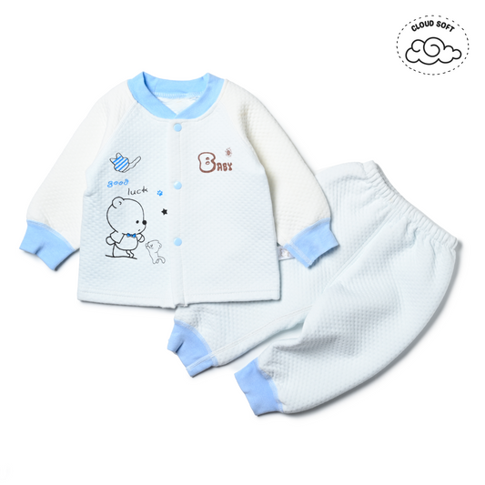 A comfortable pants set for boys pyjamas featuring a teddy design.