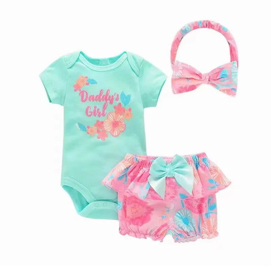 Newborn Baby Romper Set with Shorts and Hairband