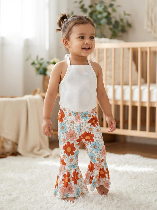 Halter top and Flared Pant Set - White