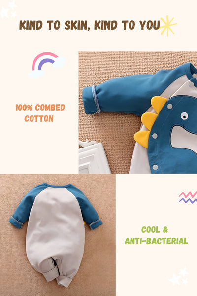 Blue Spike Dinosaur Baby Romper