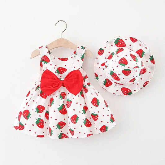 sleeveless bow frock with hat-Red