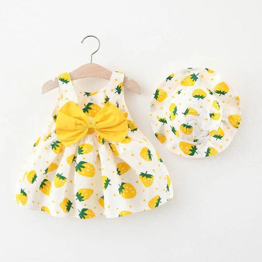 sleeveless bow frock with hat