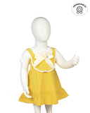 This latest fashion for girls includes a yellow overall dress with a white t-shirt and teddy bear